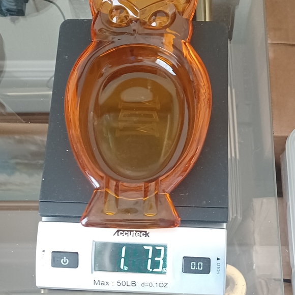 Vintage Viking Glass Orange Owl Ash Tray or Trinket Dish - Etched - Picture 11 of 11